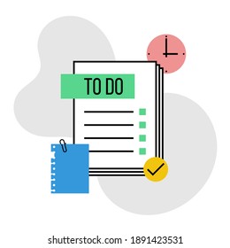 to do list paper sheet with notepad and clock