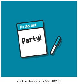 To Do List With Party Written On It (Line Art Vector Illustration in Flat Style Design)
