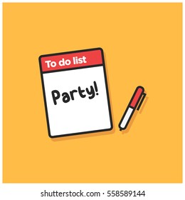 To Do List With Party Written On It (Line Art Vector Illustration in Flat Style Design)