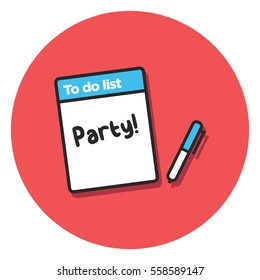 To Do List With Party Written On It (Line Art Vector Illustration in Flat Style Design)