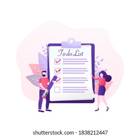 To do list people on white background. Cartoon character. Survey vector illustration. Flat vector character illustration. Corporate document.