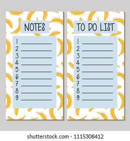 To do list planner and notes template. Yellow banana background. Vector illustration
