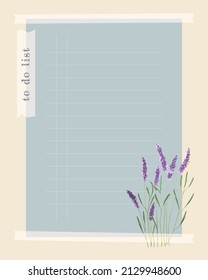 To Do List , Planner Note-taking Planner, Collage Witch Lavender Watercolor. Lined Field For Notes, Ideas, Plans, To-do List, Reminders. Vector Illustration