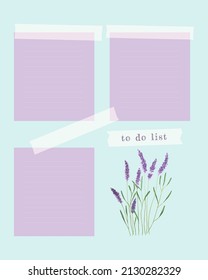 To do list , planner note-taking planner, collage witch lavender watercolor. Lined field for notes, ideas, plans, to-do list, reminders. Vector illustration