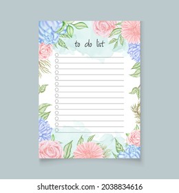 To do list planner template with colorful flowers