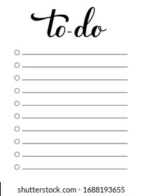To do list planner template. Daily planner page. Lined paper sheet. Blank white notebook page. Stationery for education, office and planning a routine. Vector illustration.  