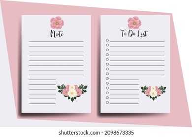 To do list Planner template Pink Mini Rose Flower Design