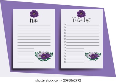To do list Planner template Purple Peony Flower Design svg