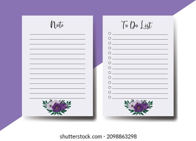 To do list Planner template Purple Peony Flower Design