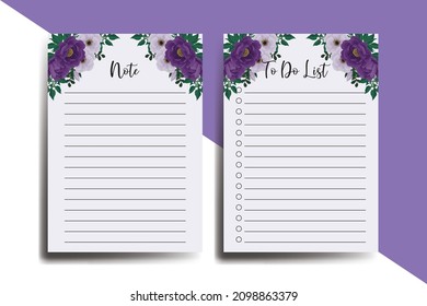 To do list Planner template Purple Peony Flower Design svg