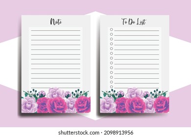 To do list Planner template Rose with Camellia flower Design