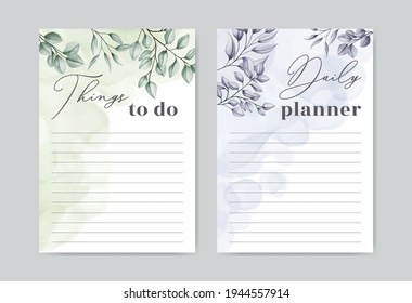 To do list planner template with watercolor leaves background