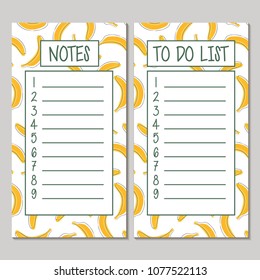 To do list planner template. Yellow banana background. Vector illustration