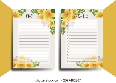 To do list Planner template Yellow Hibiscus Flower Design