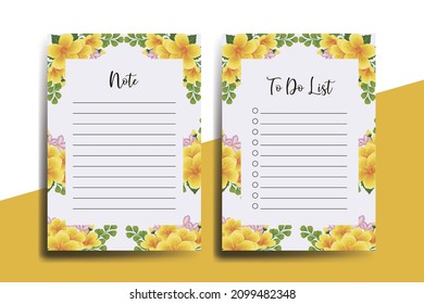 To do list Planner template Yellow Hibiscus Flower Design