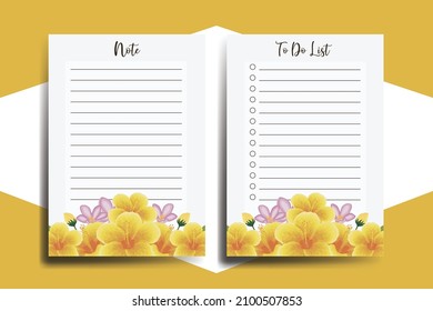 To do list Planner template Yellow Hibiscus Flower Design