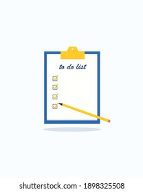 To do list or planning concept. All tasks are done. Bucket list. Task management. List of goals. Paper sheets with checkmark and checkbox. Vector illustration in cartoon flat style.