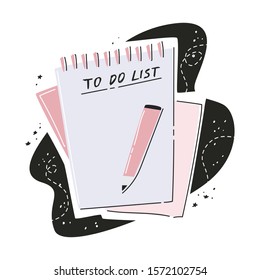 To do list for planning of future. Note with pencil for notes. Vector illustration on isolated background