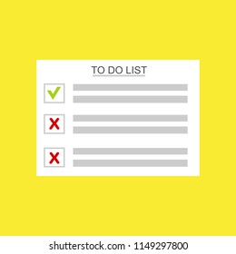 To do list or planning icon concept. Paper sheets with check marks, abstract text and marker. Vector flat illustration isolated on color background