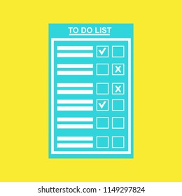 To do list or planning icon concept. Paper sheets with check marks, abstract text and marker. Vector flat illustration isolated on color background