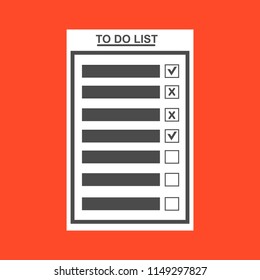 To do list or planning icon concept. Paper sheets with check marks, abstract text and marker. Vector flat illustration isolated on color background
