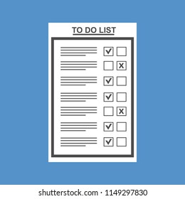 To do list or planning icon concept. Paper sheets with check marks, abstract text and marker. Vector flat illustration isolated on color background