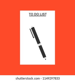 To do list or planning icon concept. Paper sheets with check marks, abstract text and marker. Vector flat illustration isolated on color background