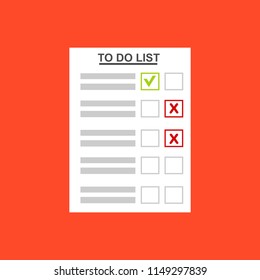 To do list or planning icon concept. Paper sheets with check marks, abstract text and marker. Vector flat illustration isolated on color background
