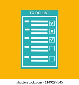 To do list or planning icon concept. Paper sheets with check marks, abstract text and marker. Vector flat illustration isolated on color background