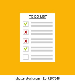 To do list or planning icon concept. Paper sheets with check marks, abstract text and marker. Vector flat illustration isolated on color background