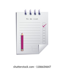 To do list or planning icon concept. Paper sheet with pencil, check marks and space for text. Vector list with check boxes icon, shopping, wish, to do list,