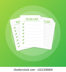 To do list or planning icon concept. Paper sheets with check marks. Vector stock illustration.