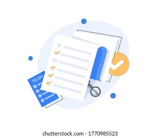 To do list or planning icon concept. All tasks are completed. Paper sheets with check marks,flat design icon vector illustration