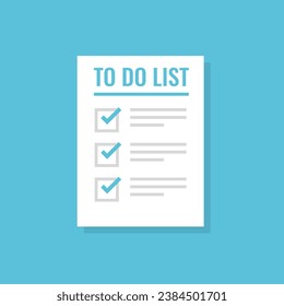 To do list or planning icon in flat style. Paper sheet with clipboard vector illustration on isolated background. Checkbox plan sign business concept.