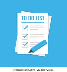 To do list or planning icon in flat style. Paper sheet with clipboard vector illustration on isolated background. Checkbox plan sign business concept.