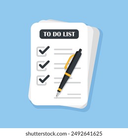 To do list or planning icon in flat style. Paper sheet with clipboard vector illustration on isolated background. Checkbox plan sign business concept.