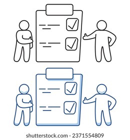 To do list or planning icon.All tasks are completed. Planning and organization of work.Time management.Man is standing near large to do list. Task completed.Little people done job.Business teamwork.