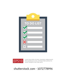 To do list or planning symbol icon in flat style. vector illustration concept of checklist paper sheet reminder with check marks.