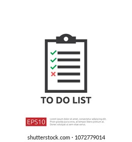 To do list or planning symbol icon in flat style. vector illustration concept of checklist paper sheet reminder with check marks.