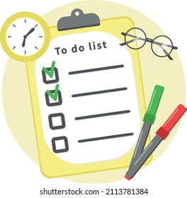 To do list to planning task, clipboard with clock, pen