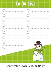 To do list. Printable template. Handwriting paper. Lined sheet. For diary, planner, checklist, wish list. Vector illustration.