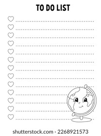 To do list. Printable template. Lined sheet. Handwriting paper. For diary, planner, checklist, wish list. Vector illustration. Back to school theme.