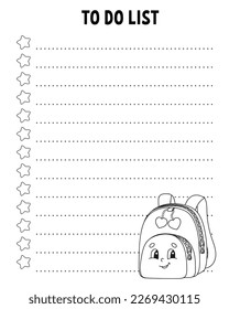 To do list. Printable template. Lined sheet. Handwriting paper. For diary, planner, checklist, wish list. Vector illustration. Back to school theme.