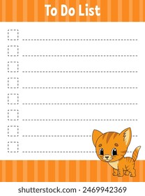 To do list. Printable template. Lined sheet. Handwriting paper. For diary, planner, checklist, wish list. Vector illustration.