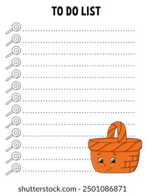 To do list. Printable template. Lined sheet. Handwriting paper. For diary, planner, checklist, wish list. Vector illustration.