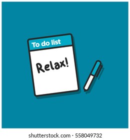 To Do List With Relax Written On It (Line Art Vector Illustration in Flat Style Design)