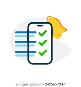 To do list reminder, Notification checklist on smartphone concept illustration flat design vector. modern graphic element for landing page ui, infographic, icon