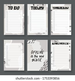 To do list with retro background and trendy lettering. Memphis style. Template for agenda, planners, check lists, and other stationery. Isolated. Vector stock illustration.