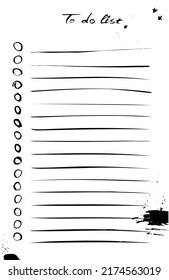 To do list schedule template vector illustration. Grunge brush strokes. Vector