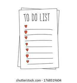 To do list. A sheet of paper with hearts and stripes.